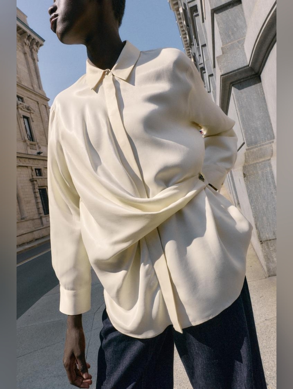 SATIN EFFECT WRAP SHIRT SIZE M